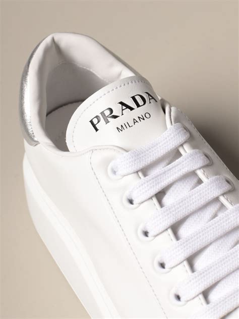 prada white lace up sneakers|Prada canvas and leather sneaker.